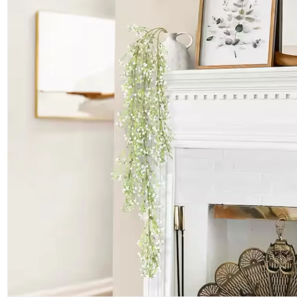 Artificial Baby's Breath Hanging Garland White/Green Flower Stem Spray Bush new